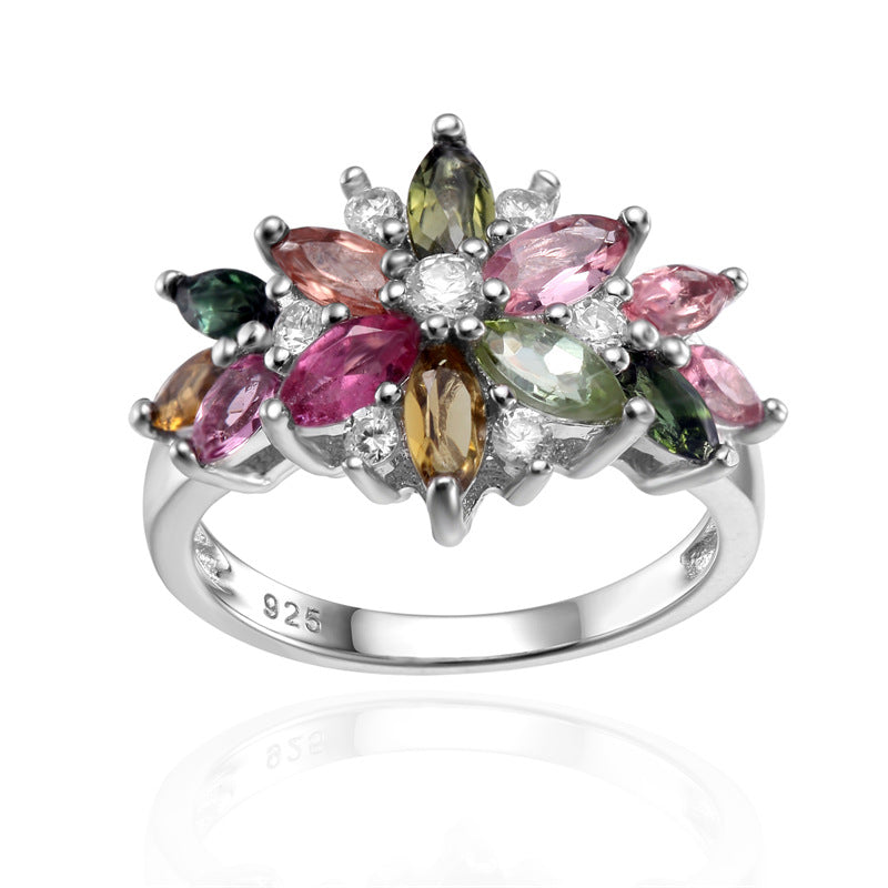Flower Marquise Cut Sterling Silver Ring