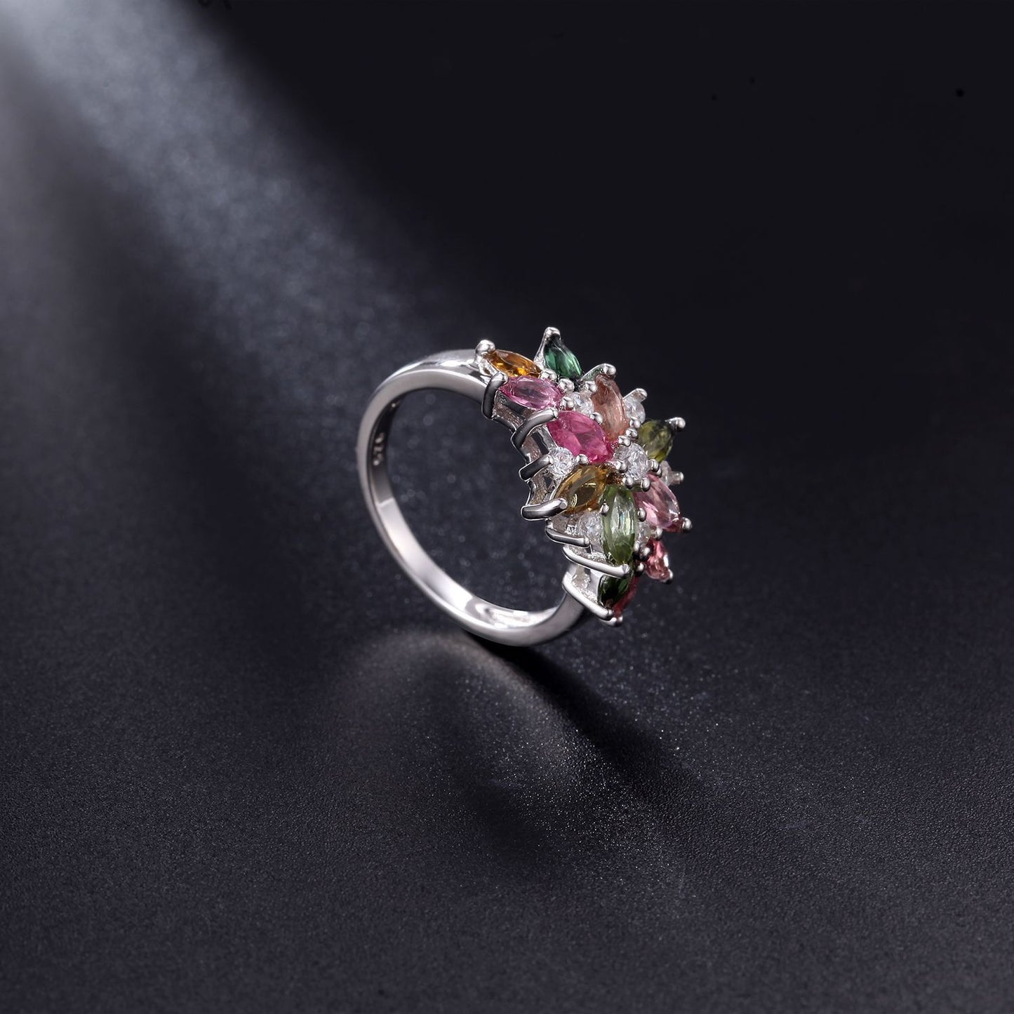 Flower Marquise Cut Sterling Silver Ring