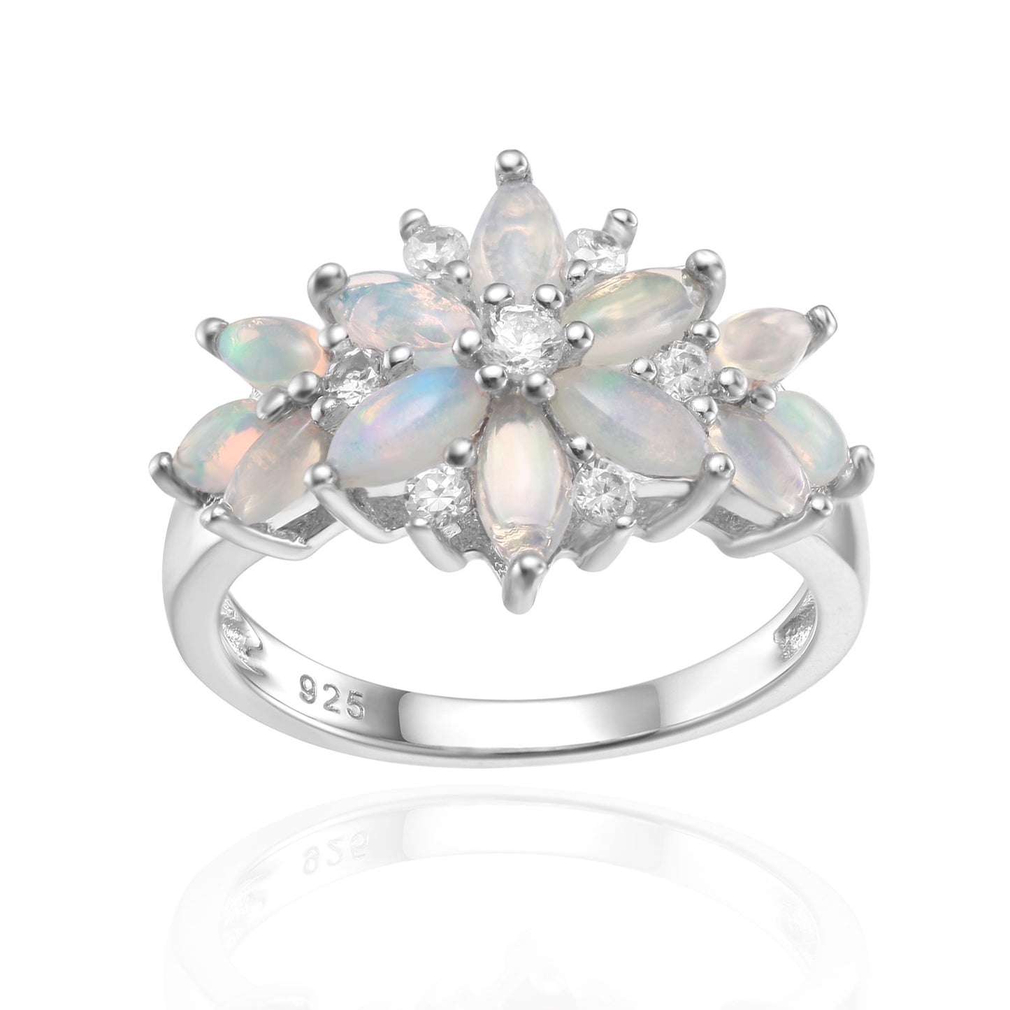 Flower Marquise Cut Sterling Silver Ring