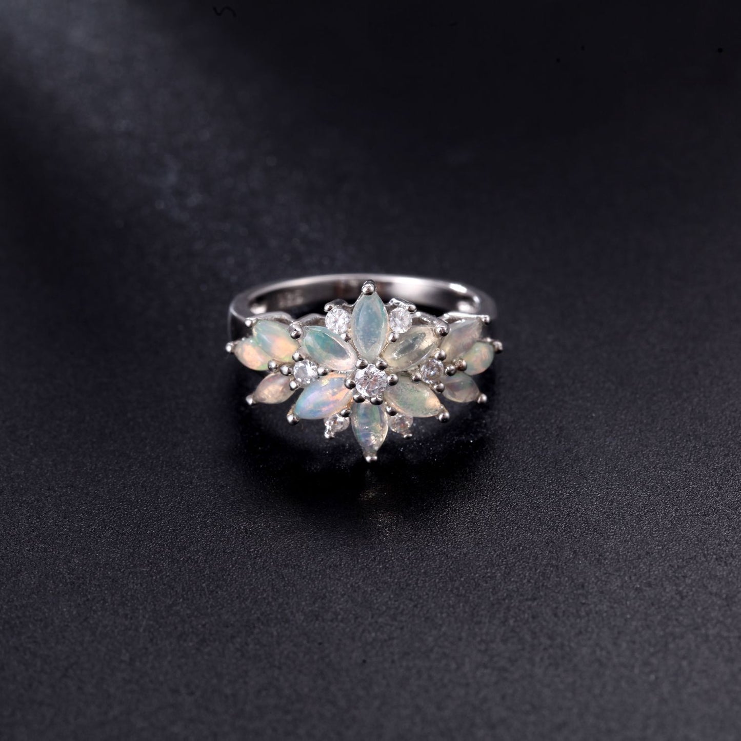 Flower Marquise Cut Sterling Silver Ring