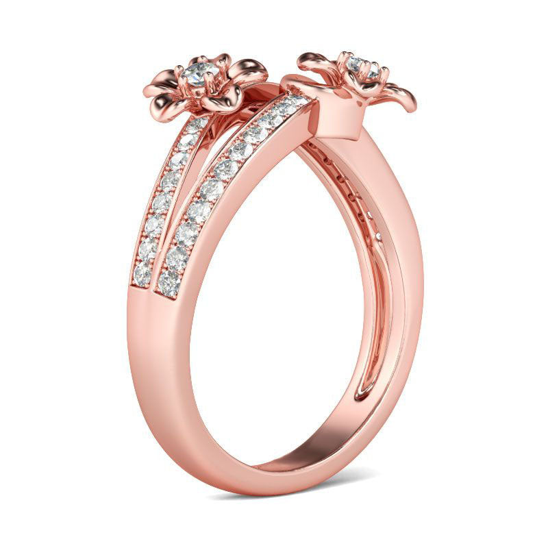 Rose Gold Tone Flower Round Cut Sterling Silver Ring-JE-Juri Elle