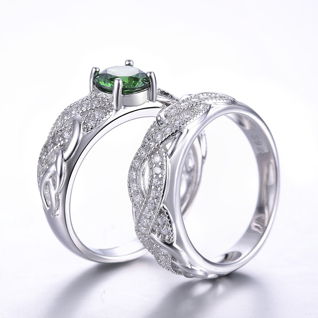 Vintage Round Cut Sterling Silver Ring Set-ZX-Juri Elle