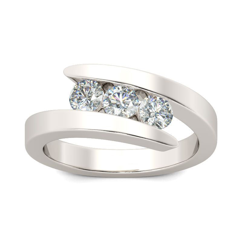 Tension Three Stone Round Cut Sterling Silver Ring-JE-Juri Elle