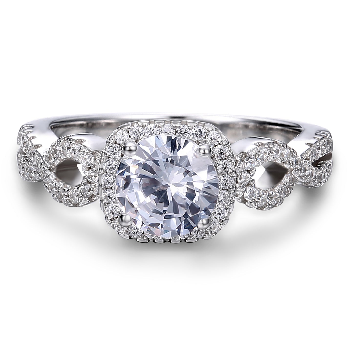 Twist Halo Round Cut Sterling Silver Ring