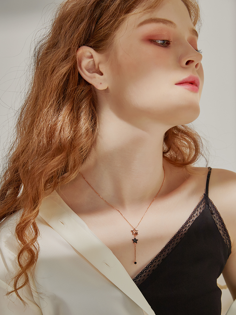 Picking Stars For You Round Cut Sterling Silver Plated 14K Rose Gold Necklace