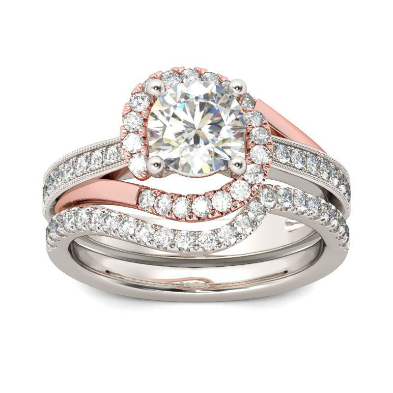 Split Shank Round Cut Sterling Silver Ring Set-JE-Juri Elle