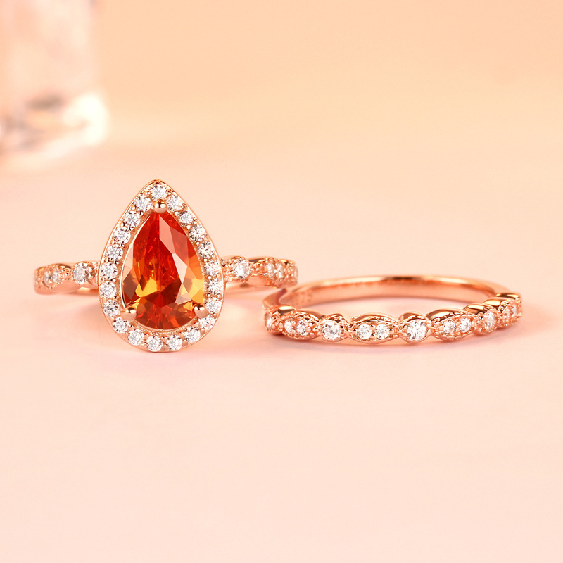 Halo Pear Cut Sterling Silver Ring Set-TL-Juri Elle