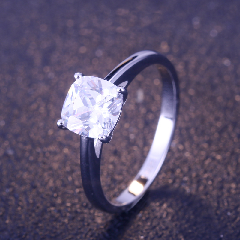 Solitaire Cushion Cut Sterling Silver Ring-TL-Juri Elle