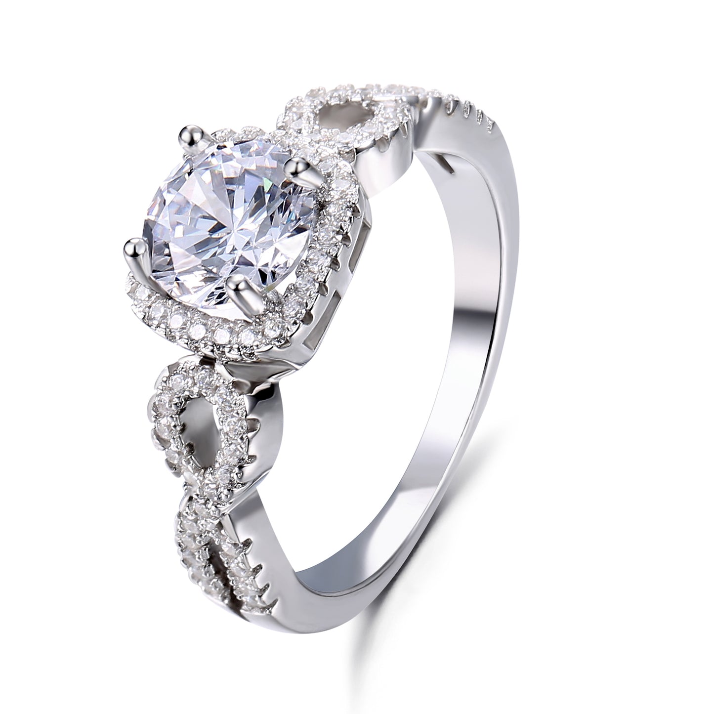 Twist Halo Round Cut Sterling Silver Ring