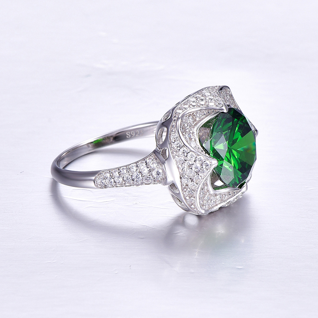 Flower Round Cut Sterling Silver Ring-ZX-Juri Elle