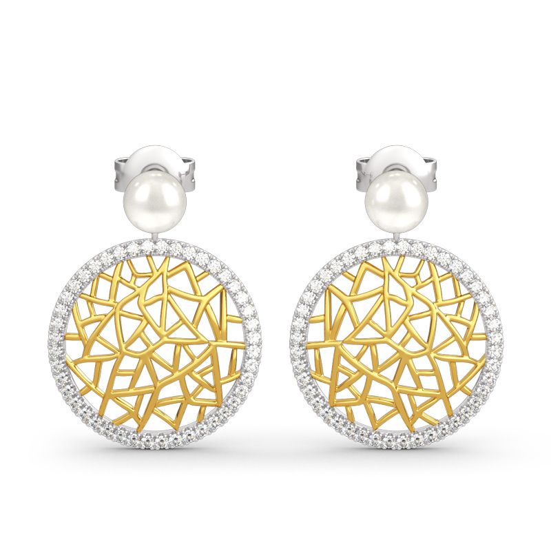 Modern Filigree Cultured Pearl Sterling Silver Earrings-JE-Juri Elle