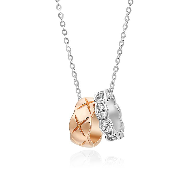 Classic Rhombic Double Ring Oath Round Cut Sterling Silver Necklace