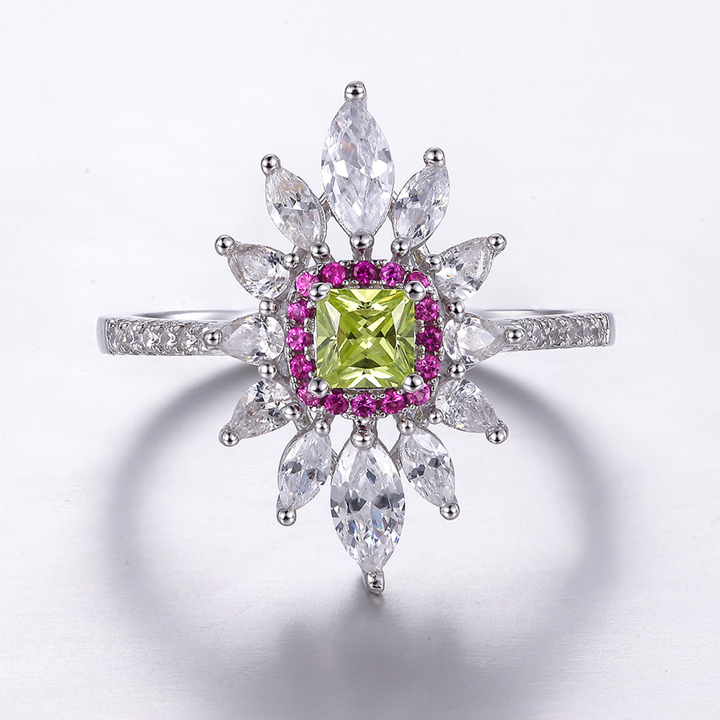 Flower Princess Cut Sterling Silver Ring-ZX-Juri Elle