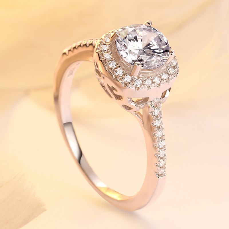 Halo Round Cut Sterling Silver Ring-TL-Juri Elle