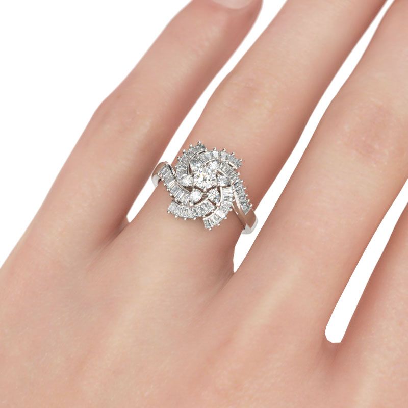 Floral Design Round Cut Sterling Silver Ring-JE-Juri Elle