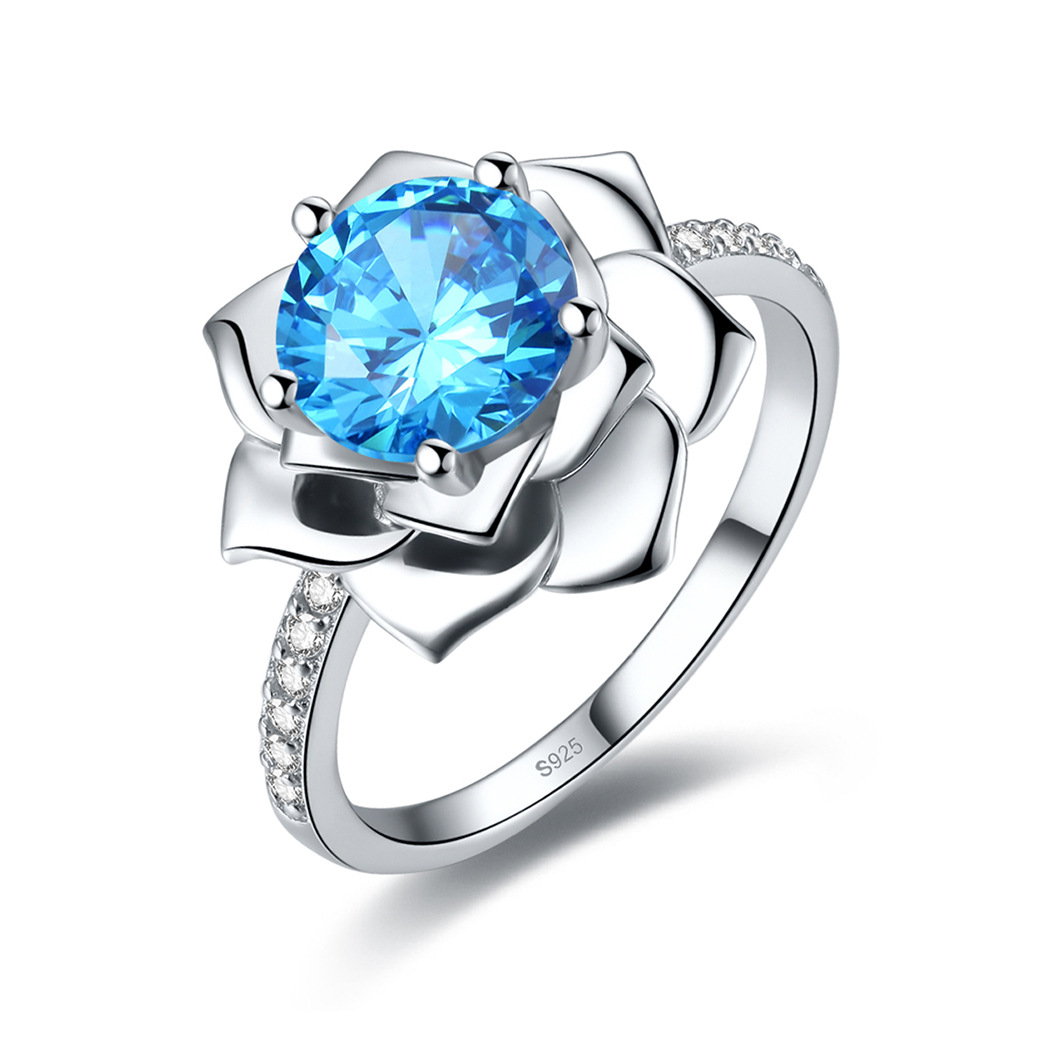 Flower Round Cut Sterling Silver Ring-ZX-Juri Elle