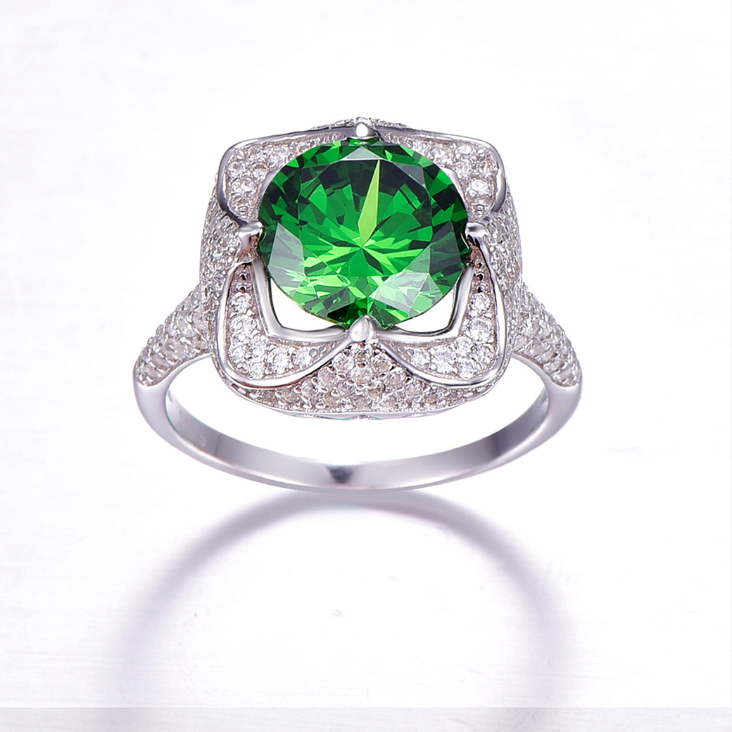 Flower Round Cut Sterling Silver Ring-ZX-Juri Elle