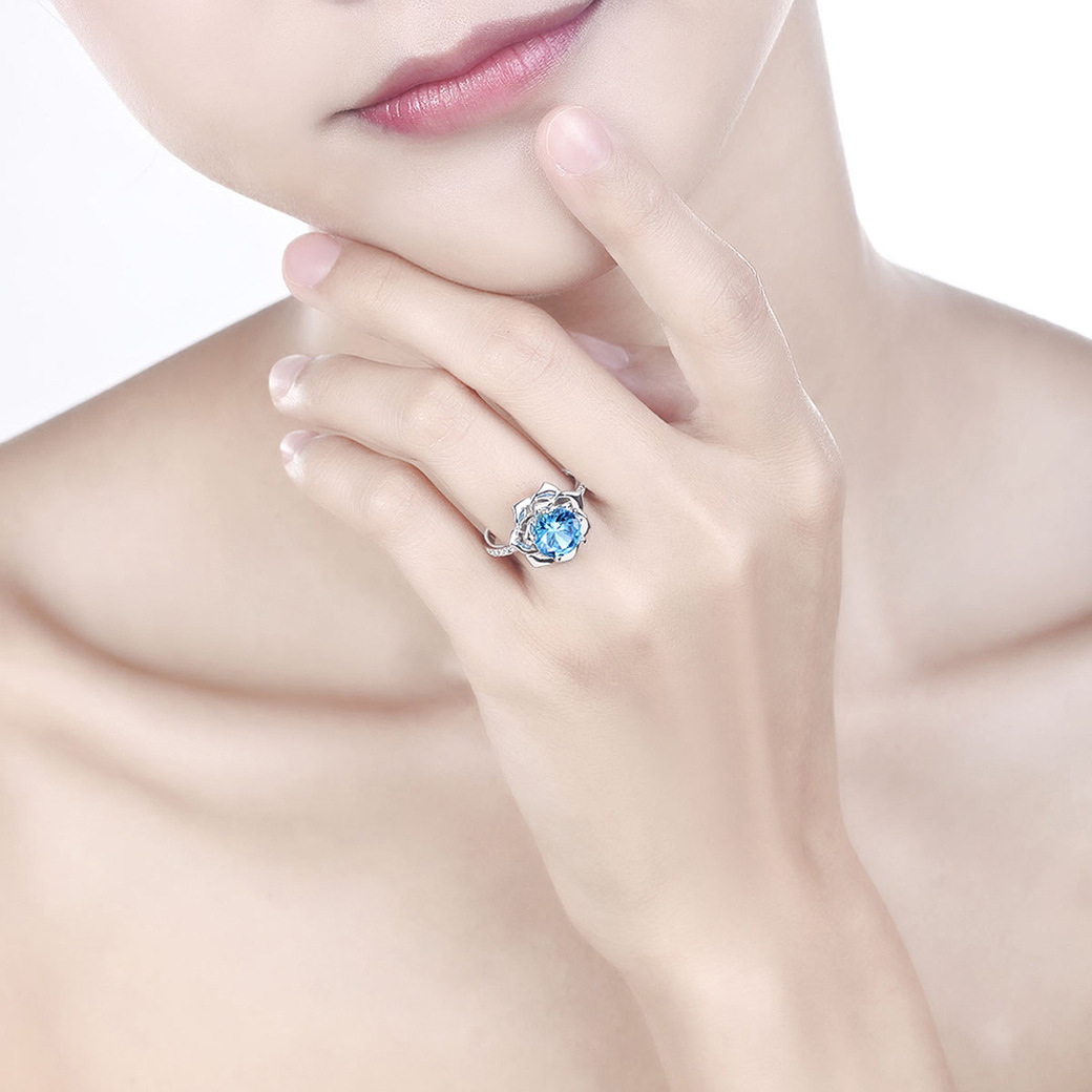 Flower Round Cut Sterling Silver Ring-ZX-Juri Elle