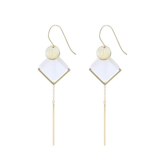 Sweet Geometric Pendant Opal Sterling Silver Plated Gold Earring
