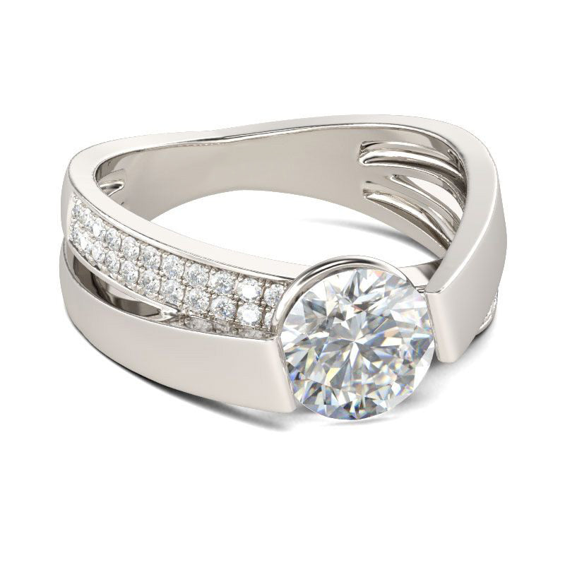 Tension Set Round Cut Sterling Silver Ring-JE-Juri Elle