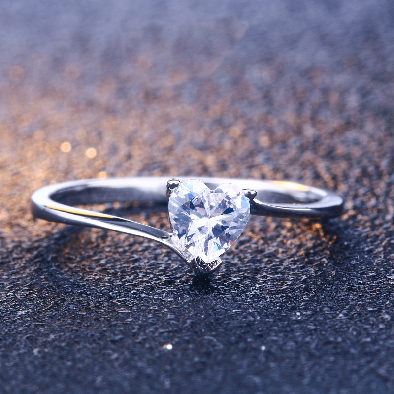 Solitaire Heart Cut Sterling Silver Ring-TL-Juri Elle