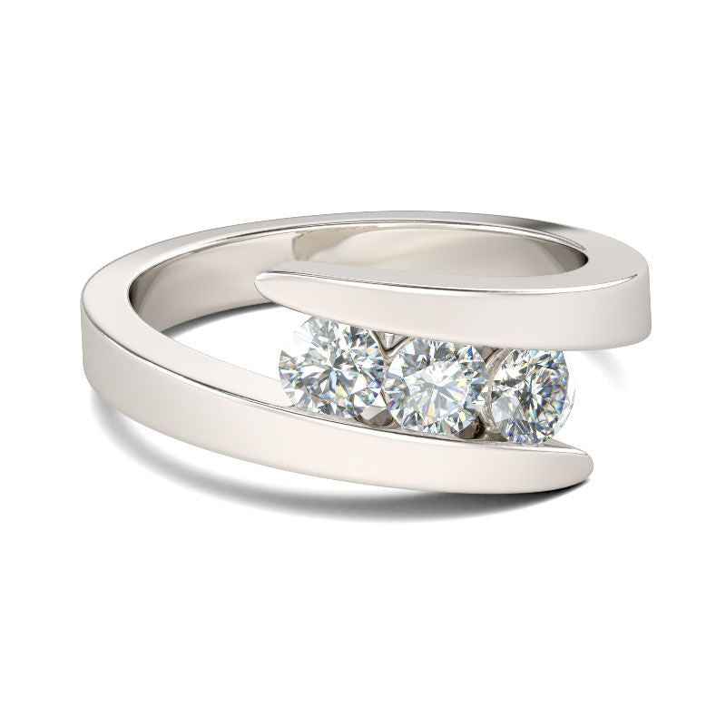 Tension Three Stone Round Cut Sterling Silver Ring-JE-Juri Elle
