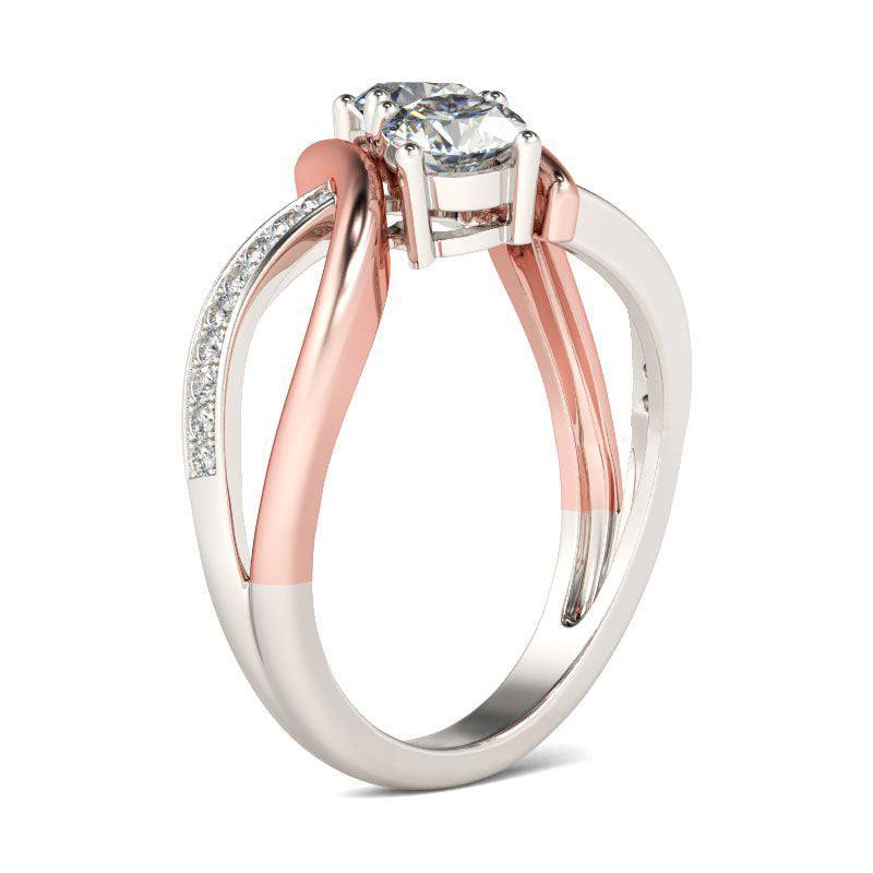 Two Stone Crossover Round Cut Sterling Silver Ring-JE-Juri Elle