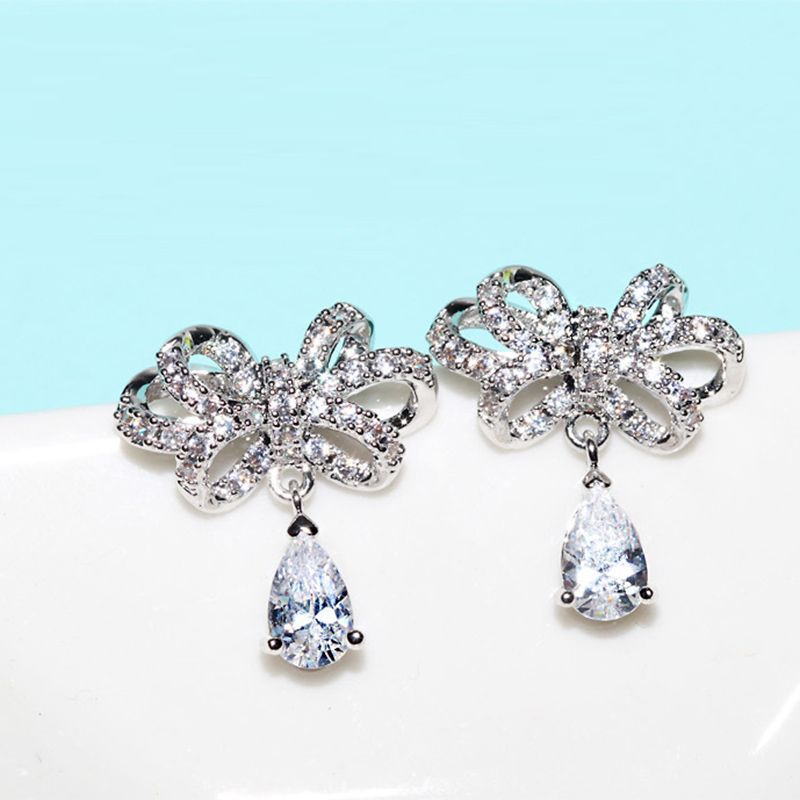 Bowknot Pear Cut Drop Earrings-JE-Juri Elle