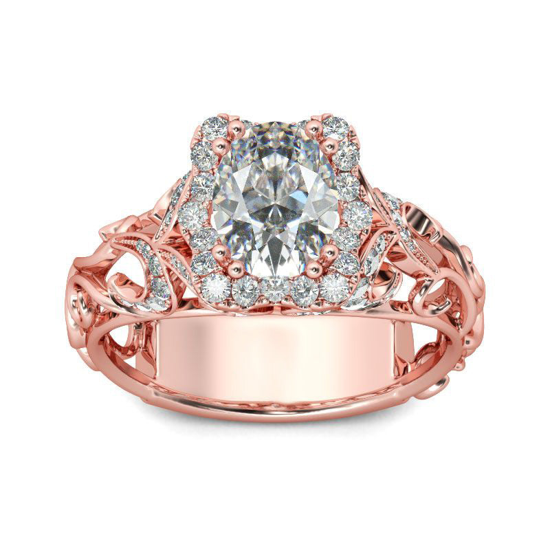 Rose Gold Tone Halo Oval Cut Sterling Silver Ring-JE-Juri Elle