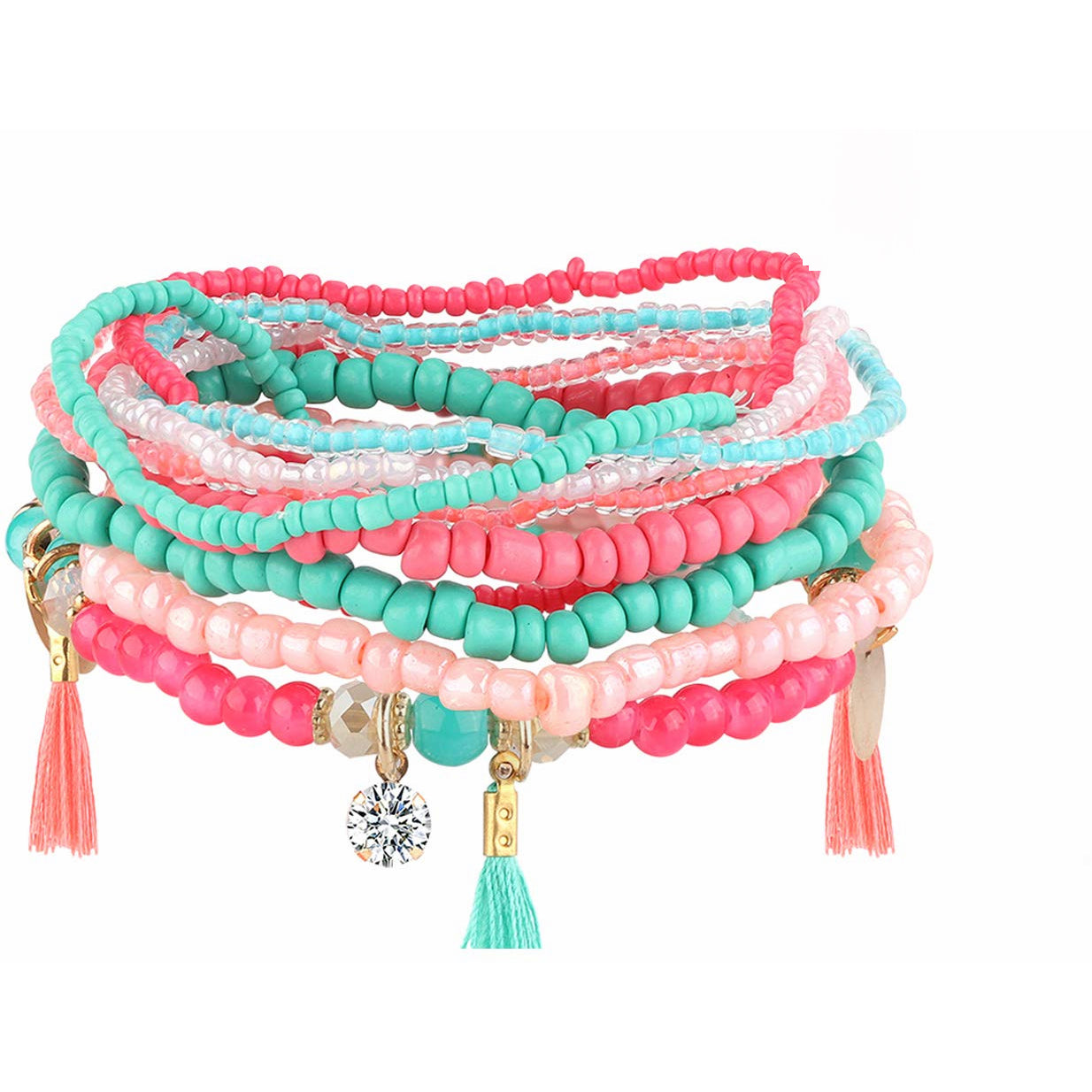 Multilayer Stackable Bracelets for Women Evil Eye Bracelets Multicolor Stretch Bead Bracelets for Women Girls