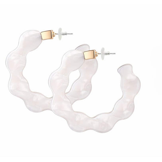 Mottled Acrylic Hoop Earrings for Women Lightweight Bohemian Jewelry Shell Resin Wave Statement Earrings