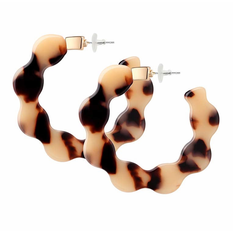Mottled Acrylic Hoop Earrings for Women Lightweight Bohemian Jewelry Shell Resin Wave Statement Earrings