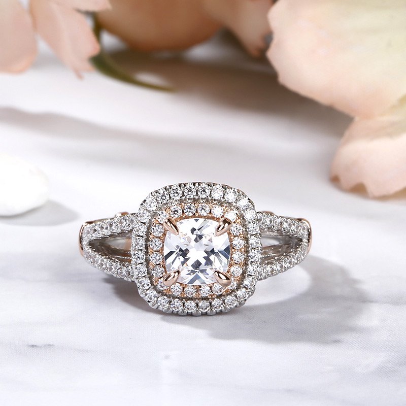 Double Halo Cushion Cut Sterling Silver Ring-JE-Juri Elle