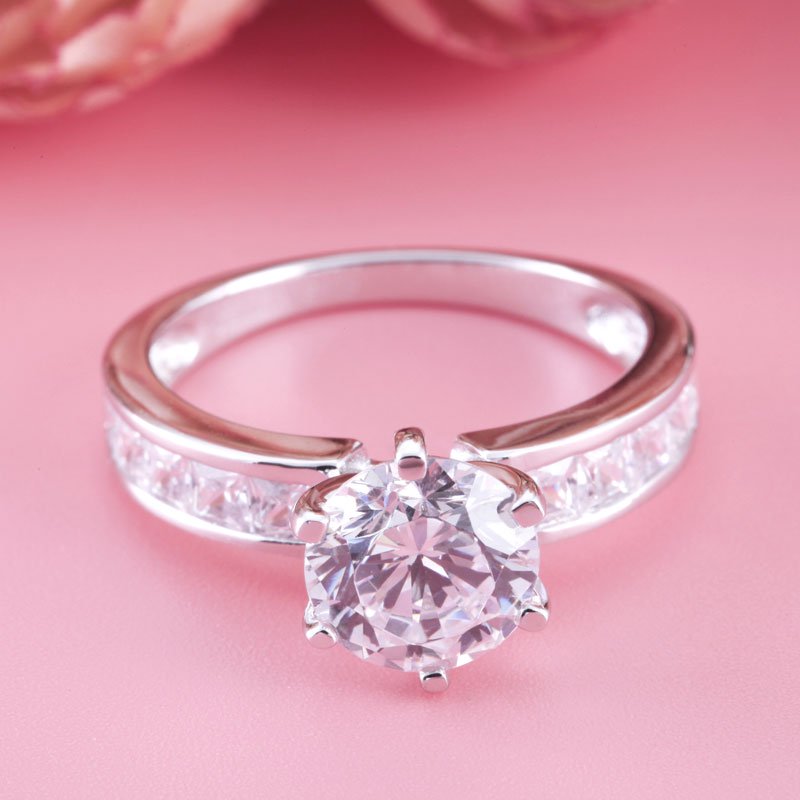 Invisible Setting Round Cut Sterling Silver Ring-JE-Juri Elle
