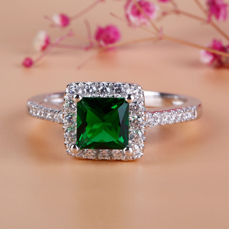 Halo Princess Cut Sterling Silver Ring-JE-Juri Elle