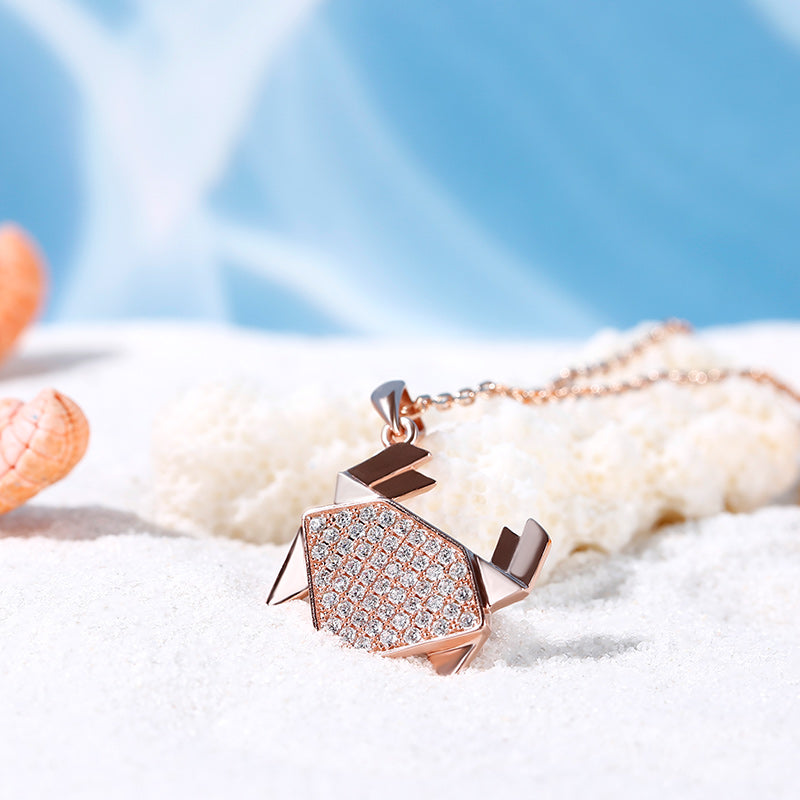 Paper-folding Style Crab Pendant Sterling Silver Necklace-JE-Juri Elle