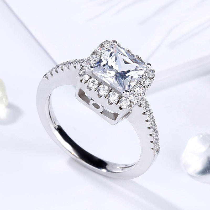 Jeulia Halo Princess Cut Sterling Silver Ring-JE-Juri Elle