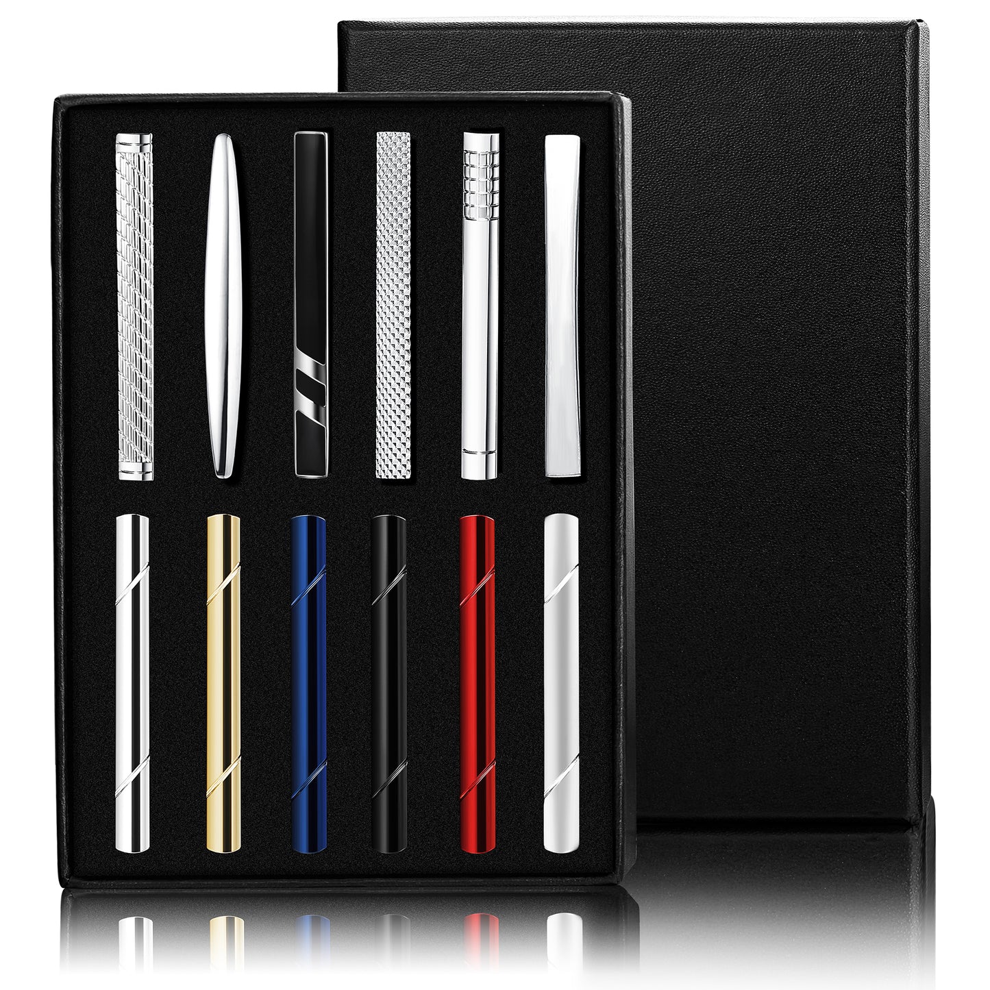 FIOROYAL 12Pcs Tie Clips for Men Silver Black Gold Tone Tie Bar for Regular Ties Classic Tie Clasps Necktie Wedding Meeting Business Clips with Gift Box