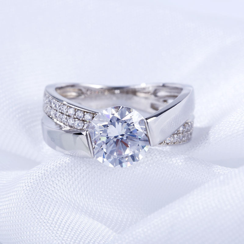 Tension Set Round Cut Sterling Silver Ring-JE-Juri Elle