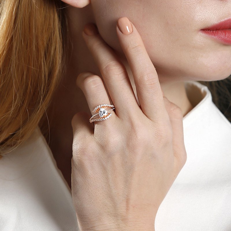Bead Two Tone Heart Cut Sterling Silver Ring-JE-Juri Elle
