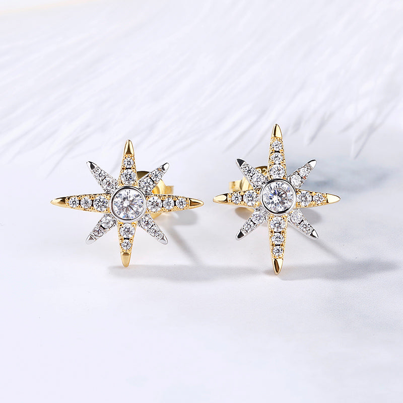 Two Tone Star Sterling Silver Earrings-JE-Juri Elle