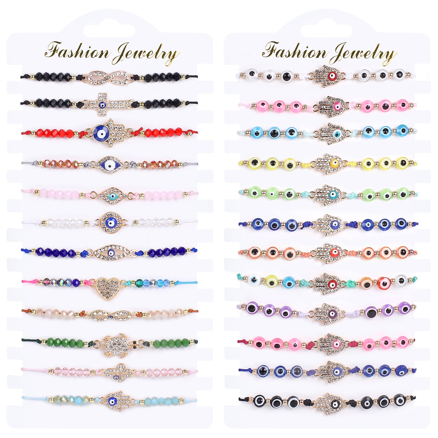 DE OJO 24 PCS COLORFUL EVIL EYE BEADED BRACELETS HAMSA HANDMADE BRAIDED LUCKY EYE JEWELRY FOR WOMEN GIRLS