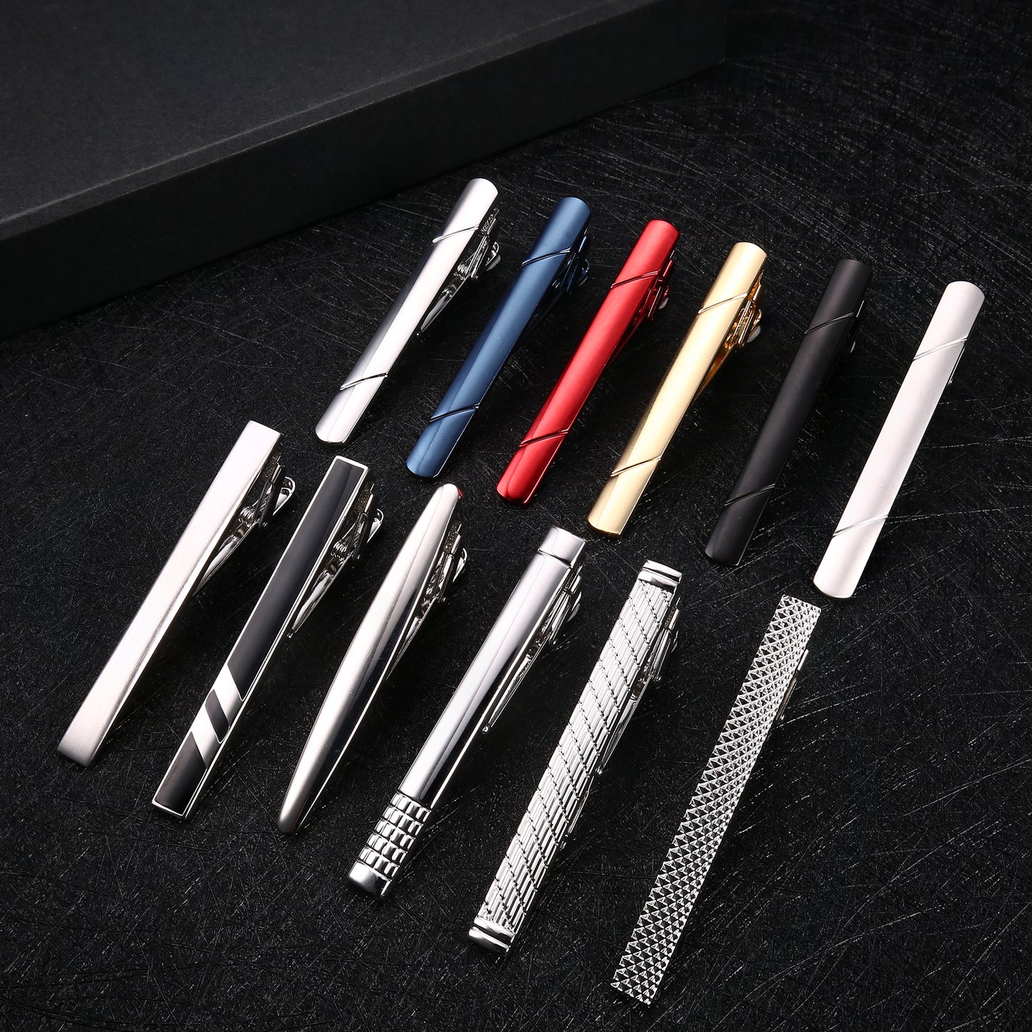 FIOROYAL 12Pcs Tie Clips for Men Silver Black Gold Tone Tie Bar for Regular Ties Classic Tie Clasps Necktie Wedding Meeting Business Clips with Gift Box