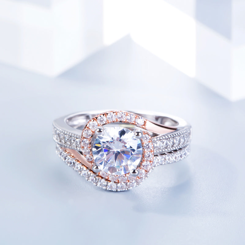 Split Shank Round Cut Sterling Silver Ring Set-JE-Juri Elle