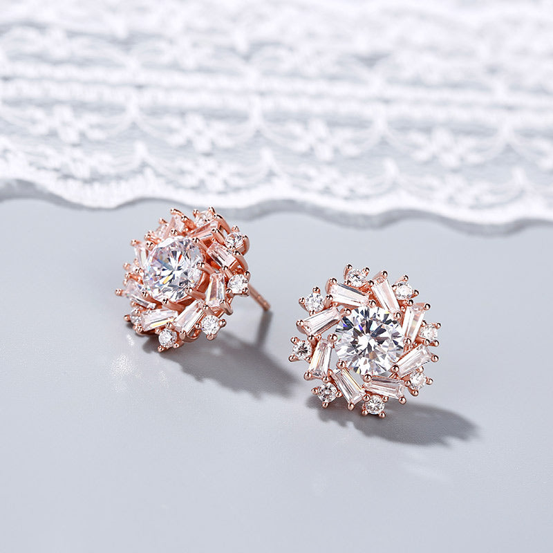 Sunshine Round Cut Sterling Silver Stud Earrings-JE-Juri Elle