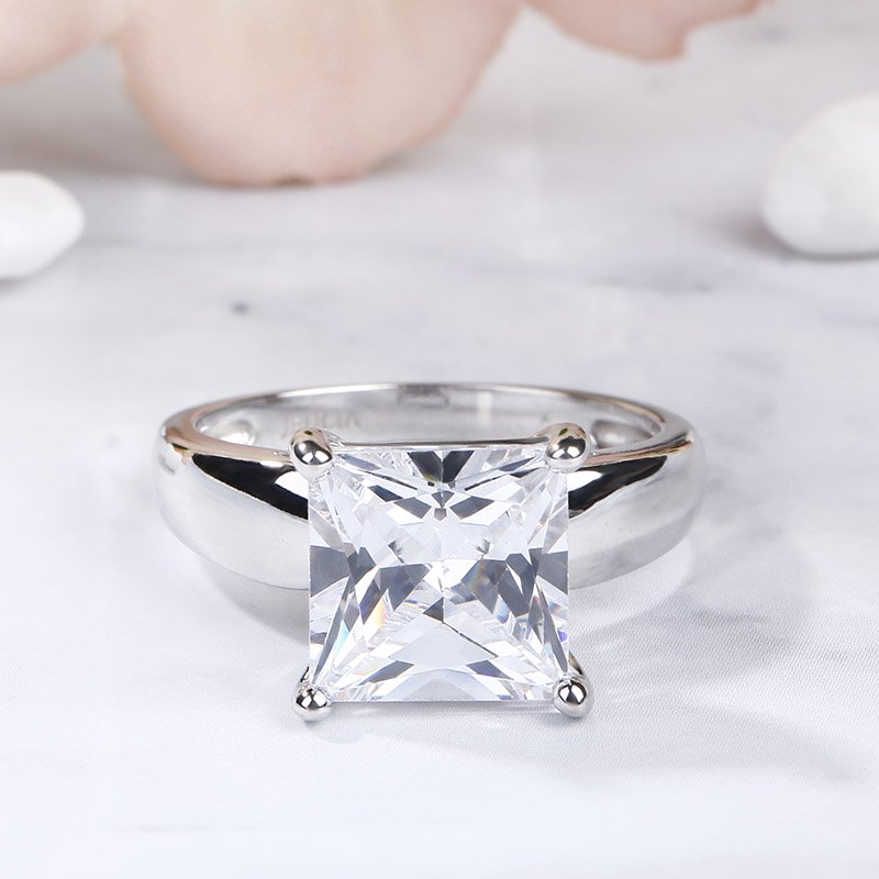Solitaire Princess Cut Sterling Silver Ring-JE-Juri Elle