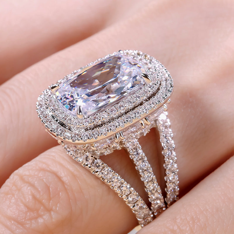 Double Halo Cushion Cut Sterling Silver Ring-JE-Juri Elle