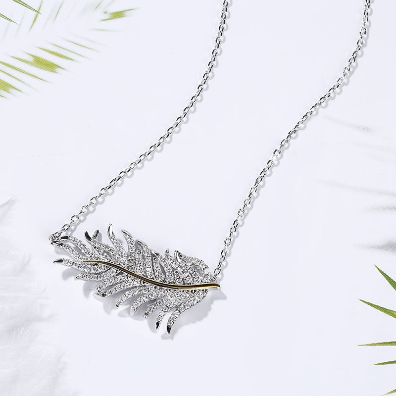 Two Tone Feather Sterling Silver Necklace-JE-Juri Elle