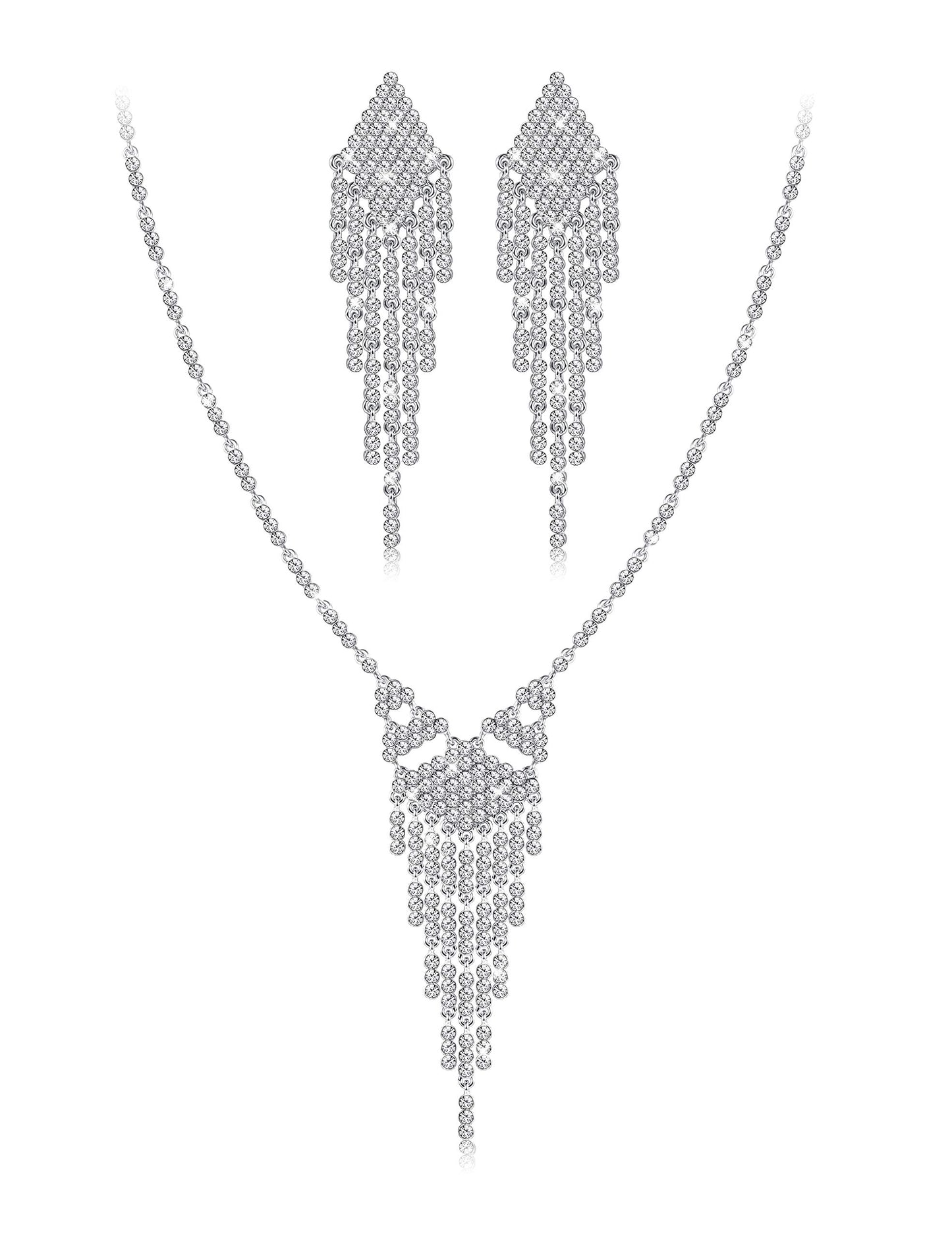 Bridal Tassel Necklace Dangle Earrings Set