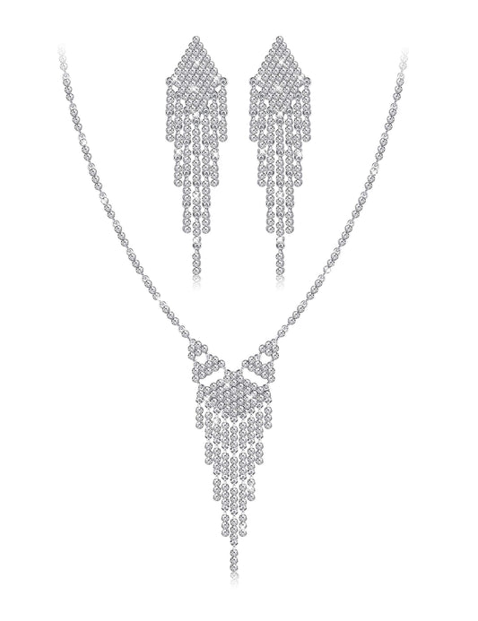 Bridal Tassel Necklace Dangle Earrings Set